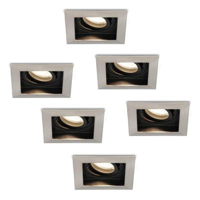 Set van 6 Durham vierkante LED inbouwspots - 4 Watt 345 Lumen - 4000K neutraal wit - GU10 - Dimbaar Kantelbaar - Voor binnen - RVS Set van 6 Durham vierkante LED inbouwspots - 4 Watt 345 Lumen - 4000K neutraal wit - GU10 - Dimbaar Kantelbaar - Voor binnen - RVS
