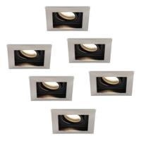 Set van 6 Durham vierkante LED inbouwspots - 4 Watt 345 Lumen - 4000K neutraal wit - GU10 - Dimbaar Kantelbaar - Voor binnen - RVS - thumbnail