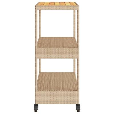 Keukentrolley 3-laags poly rattan en massief acaciahout beige Keukentrolley 3-laags poly rattan en massief acaciahout beige
