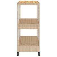 Keukentrolley 3-laags poly rattan en massief acaciahout beige - thumbnail