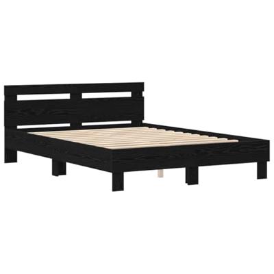 Bedframe met hoofdeinde Zwart eiken 140 x 200 cm Bewerkt hout