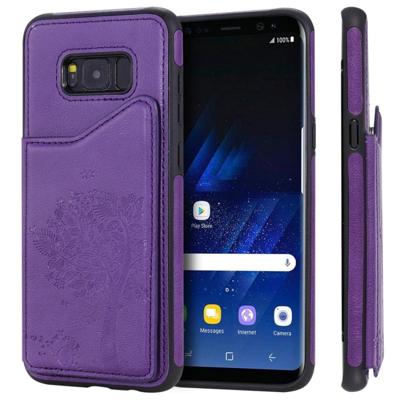 Voor Galaxy S8 PLUS kat boom reliëf patroon schokbestendige beschermhoes met kaartsleuven & fotolijstjes (paars)
