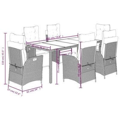 7-delige Tuinset met kussens poly rattan zwart
