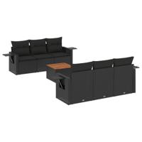 7-delige Loungeset met kussens poly rattan zwart - thumbnail