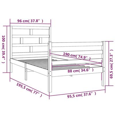 Bedframe massief hout 90x190 cm