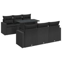 7-delige Loungeset met kussens poly rattan zwart - thumbnail