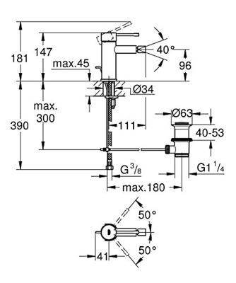 GROHE Essence New 1 gats bidetkraan S size met waste met 28mm cartouche chroom 32935001 - thumbnail