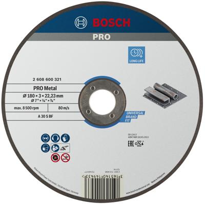 Bosch Accessoires Doorslijpschijf recht Expert for Metal A 30 S BF, 180 mm, 22,23 mm, 3,0 mm - 1 stuks - 2608600321