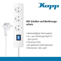 Kopp 233302018 Stekkerdoos met schakelaar 3-voudig Wit Randaarde stekker 1 stuk(s) - thumbnail