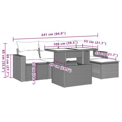 6-delige Loungeset met kussens poly rattan bruin - thumbnail