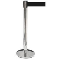 Toegangspaal chroom met zwarte riem - thumbnail