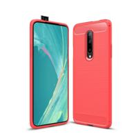 Geborsteld textuur Carbon Fiber schokbestendig TPU Case voor OnePlus 7 (rood) - thumbnail