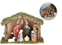 Hi Kerststal Set - Houten Stal met 7 Kerstbeelden - 30 cm - thumbnail