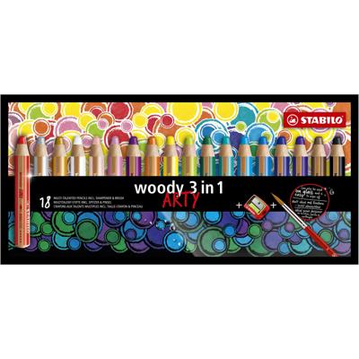 Kleurpotloden STABILO 880 woody 3 in 1 Arty + slijper+penseel ass 18st | 2 stuks
