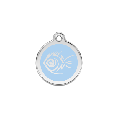 Tribal Fish Light Blue roestvrijstalen hondenpenning small/klein dia. 2 cm RedDingo - Reddingo