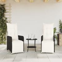 Tuinstoelen 2 st verstelbaar met tafel poly rattan zwart - thumbnail
