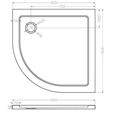 Luxe douchebak SMC 1/4 rond 90 x 90 x 4 inbouw wit