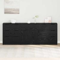 Dressoir 3 pcs Zwart eiken 60 x 30 x 70 cm Bewerkt hout - thumbnail