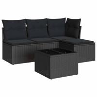 5-delige Loungeset met kussens poly rattan zwart - thumbnail