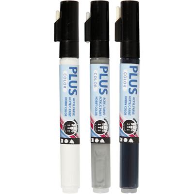 Plus Color Acrylverf marker set - black, off white, rain grey, 3st.