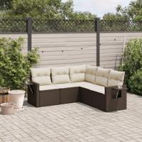 5-delige Loungeset met kussens poly rattan bruin - thumbnail