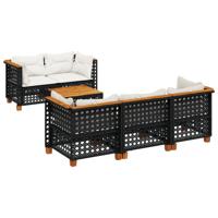 6-delige Loungeset met kussens poly rattan zwart - thumbnail