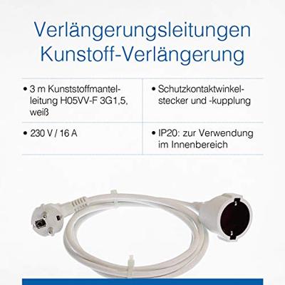 AS Schwabe 50311 Stroom Verlengkabel 16 A Wit 3.00 m H05VV-F 3G 1,5 mm²