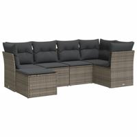 7-delige Loungeset met kussens poly rattan grijs - thumbnail