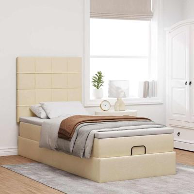 Ottoman bed met matras en LED's 120x190cm stof crèmekleurig - thumbnail