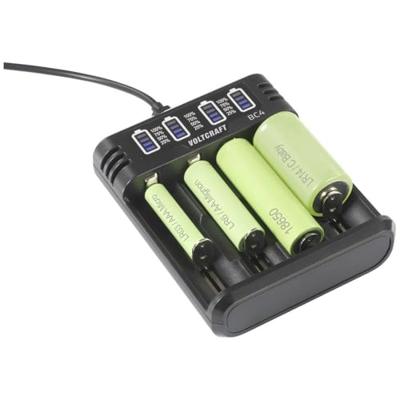 VOLTCRAFT BC4 Batterijlader Li-ion, NiMH AA (penlite), AAA (potlood), C (baby), Sub-C, 10440, 16340, CR-123A, 17335, 17500, 17670, 18490, 18650, 21700, 22650,