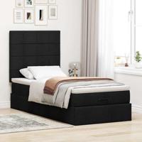 Ottoman bed met matras en LED's 90x200cm stof zwart - thumbnail