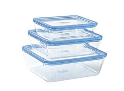 Set van 3 opbergdozen met deksel - PYREX - Zero Plastic - Glas - Rechthoekig - 0,8/1,5/2,6 L