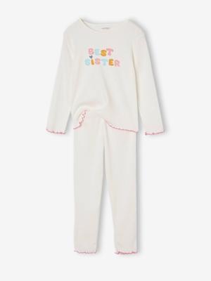 Meisjespyjama van geribd jersey Best Sister ecru