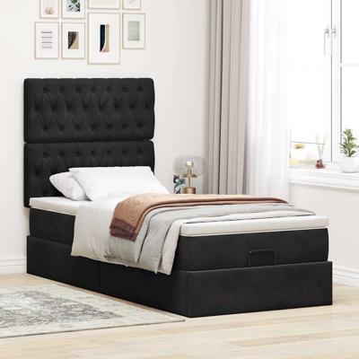 Ottoman bed met matrassen 160x200cm fluweel zwart