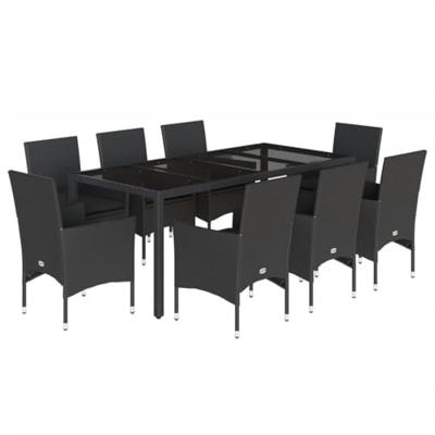 9-delige Tuinset met kussens poly rattan en glas zwart - thumbnail