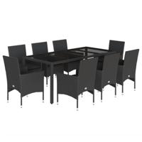 9-delige Tuinset met kussens poly rattan en glas zwart - thumbnail