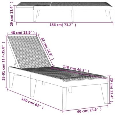 Ligbed 186x60x29 cm polypropeen antracietkleurig