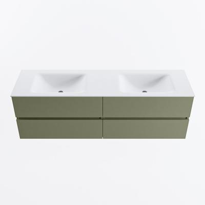 MONDIAZ VICA 160cm badmeubel onderkast Army 4 lades. Wastafel CLOUD dubbel zonder kraangat, kleur Talc.