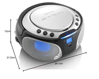 Lenco SCD-550SI Draagbare FM-radio CD/MP3/USB/Bluetooth-speler® met LED-verlichting Zilver - SCD-550SI Lenco SCD-550SI Draagbare FM-radio CD/MP3/USB/Bluetooth-speler® met LED-verlichting Zilver - SCD-550SI