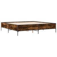 Bedframe bewerkt hout metaal gerookt eikenkleurig 180x200 cm - thumbnail