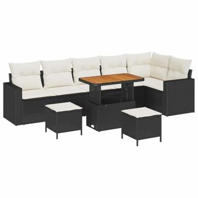 Tuinbankenset 9 pcs Zwart poly rattan