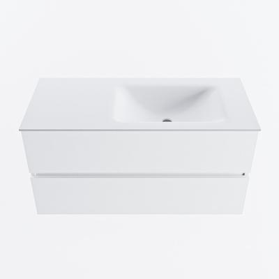 MONDIAZ VICA 100cm badmeubel onderkast Talc 2 lades. Wastafel CLOUD rechts zonder kraangat, kleur Talc.