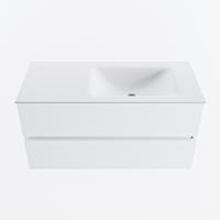 MONDIAZ VICA 100cm badmeubel onderkast Talc 2 lades. Wastafel CLOUD rechts zonder kraangat, kleur Talc. - thumbnail