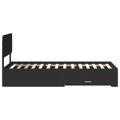 Bedframe met hoofdeinde met lade Zwart 75 x 190 cm Bewerkt hout