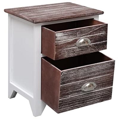 VidaXL Nachtkastje 38x28x45 cm paulowniahout bruin en wit VidaXL Nachtkastje 38x28x45 cm paulowniahout bruin en wit