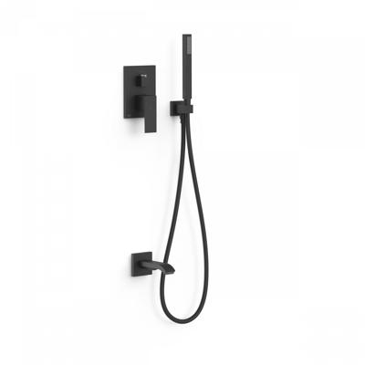 Badkraan Inbouw Tres Cuadro Exclusive met Handdoucheset, Wanduitloop en Mengkraan Mat Zwart Tres