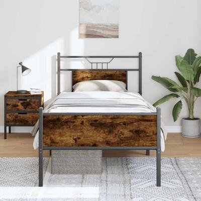 Bedframe zonder matras metaal gerookt eikenkleurig 160x200 cm - thumbnail