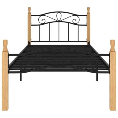 Bedframe metaal en massief eikenhout zwart 100x200 cm Bedframe metaal en massief eikenhout zwart 100x200 cm