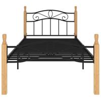 Bedframe metaal en massief eikenhout zwart 100x200 cm - thumbnail