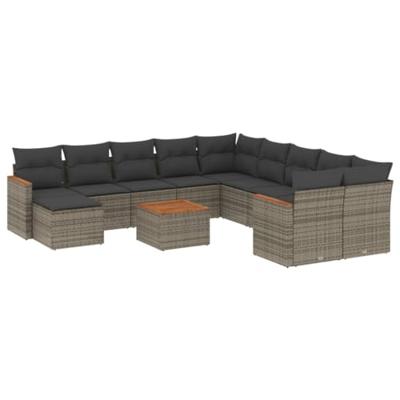 12-delige Loungeset met kussens poly rattan grijs
